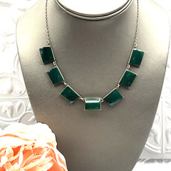 Vintage Art Deco Chrysoprase Open Back Bezel Sterling Collar Necklace 15.5″