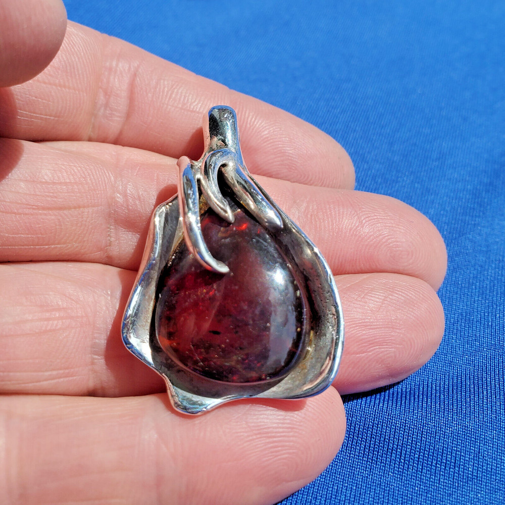 Original VERY LARGE 24 Grams Baltic AMBER Hand made 925 STERLING SILVER Pendant