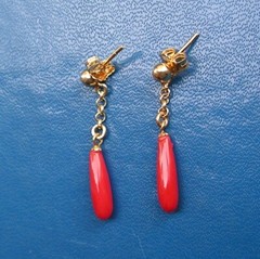 Earrings coral red genuine untreated blood of ox gold Italy drop heart