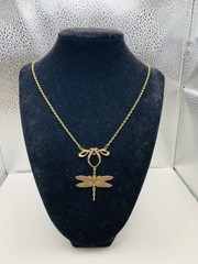 Vintage Style Antiqued Bronze Tone Art Nouveau Dragonfly Elegant 18 in Necklace