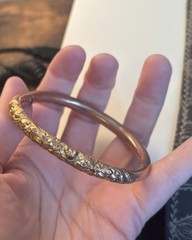 Antique Gold Tone Floral Etched Bangle Style Bracelet