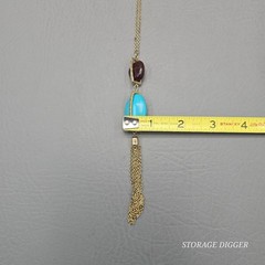 Vintage SHB Turquoise Howlite Tassel Pendant Gold Tone Chain Necklace 33″ Long