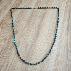 Vintage Green Carved Rose Plastic Bead Necklace Double Strand Gold Tone 56in