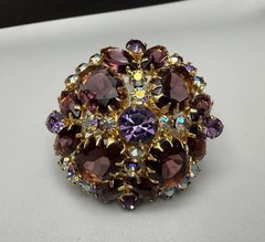 Juliana D&E Book Piece Brooch Pin Shades Of Purple AB Rhinestone 2″ Ref #550 VTG
