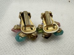 AUTHENTIC SWOBODA FLOWER EARRINGS ~ GENUINE SAPPHIRE PEARL MULTISTONE CLIP ON