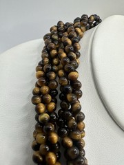 VTG 29In 4 Strand Tigers Eye Bead Necklace Caviar Gold Tone Fish Hook Clasp Read