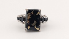 Vintage Sterling Silver Ring Black Tourmaline Gold Matrix Filigree STS Size 6.75