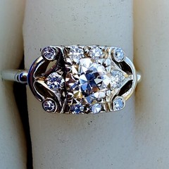 Original EARTH MINED DIAMOND Deco Engagement Ring Solid 14K WHITE GOLD SOLITAIRE