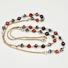 Colorful Burgundy and Plum Pearl with Crystal Beaded Long Station Necklace 36 in
