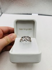 Vintage Sterling Silver Crystal Triple Interlocking Open Heart Love Size 7 Ring