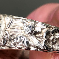 ANTIQUE STERLING SPOON BYPASS RING STUNNING DEEPLY ETCHED FLORAL PATTERN SIZE 13