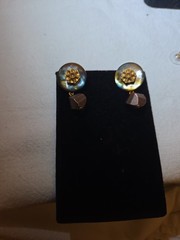 Vintage Coldwater Creek Pierced Dangle Earrings Abalone Shell Hexagon Gold Tone