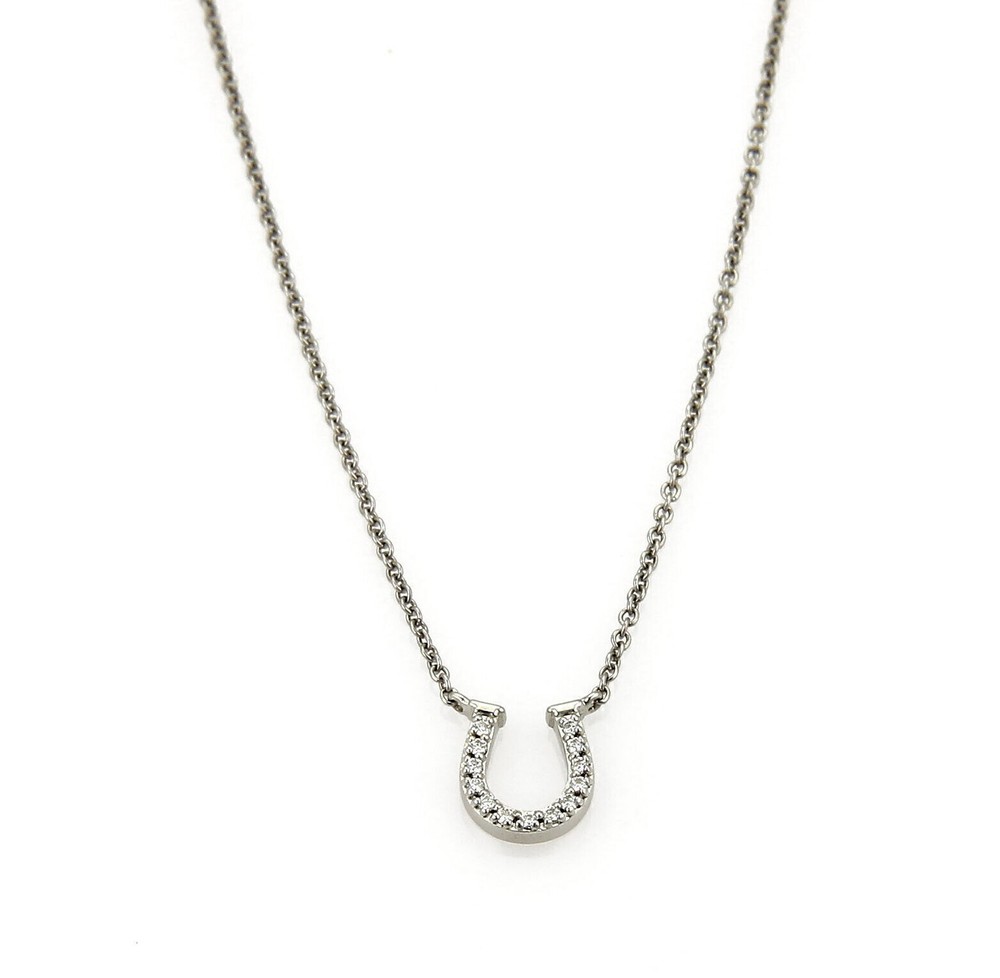 Tiffany & Co. Horseshoe Diamond 18k White Gold Pendant Necklace 16″