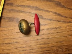 Vintage Estate Dangle Football Brooch Red Bar At Top Of Piece