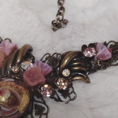 Vintage Steampunk Garden Party Glass Crystal Bronze Necklace Earrings