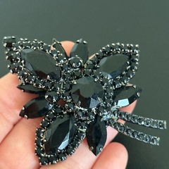 Vintage Jet Black Rhinestone Juliana? D&E Flower Plant Statement Brooch Pin