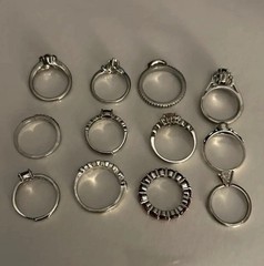 Ring Lot Of 12. Various Sizes. Some Vintage. All Rhinstones