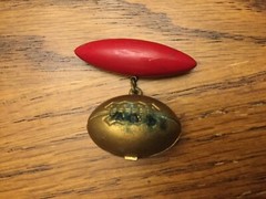 Vintage Estate Dangle Football Brooch Red Bar At Top Of Piece