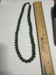 Vintage Green Jade Beads Necklace Silver Clasp 17in Untested J13