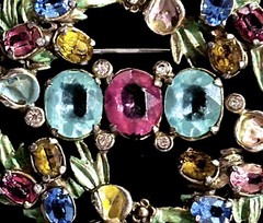 VTG CZECH Large Pastel RHINESTONE Enameled POT METAL BROOCH