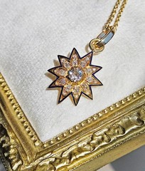 Antique Victorian GIA 19K Gold 1.21ctw Old Mine Diamond Blue Enamel Star Pendant
