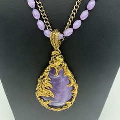 Vtg The Love Witch Brutalist Purple Faux Amethyst Lucite Pendant Necklace