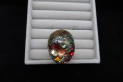 Vtg Domed Confetti Gold Tone Acrylic Resin Artist Made Adjustible Ring Fireworks