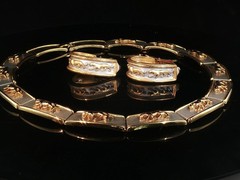 Vintage Two Tone Panther Necklace Set Sculptural Collar & Earrings