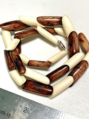 Vintage Brow white bone horn long bead necklace 19” long