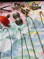 Vintage Jewelry Lot Gold And Silver Toned Necklaces, Earrings, Brooch, Bracelets