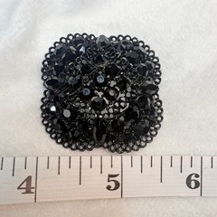 Mid‑Century Black Glass Cluster Brooch • Japanned Cast Metal • 1940s–50s