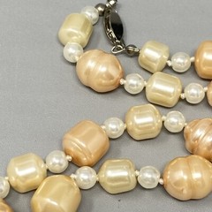 Simulated Pearl Necklace Baroque Cream Peach Collar Vintage Fish Hook Clasp 17″