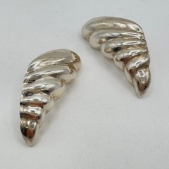 Vintage Sterling Silver Earrings Pierced Puffy Shell Modernist Style 1.75 In 80s