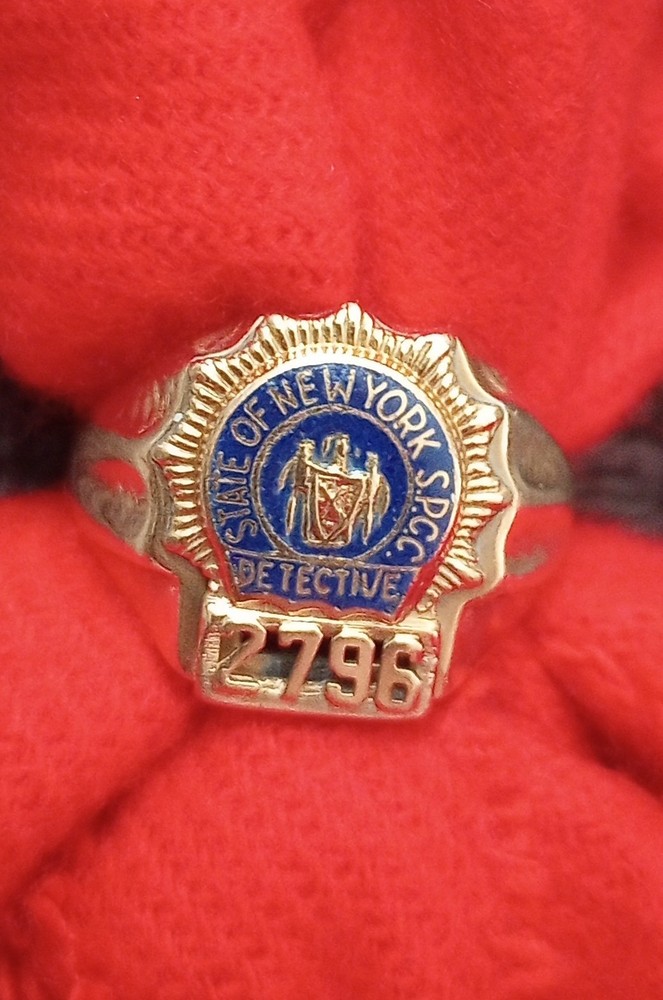RARE 14K Gold NYSPCC Detective Badge Ring Sz 9 – 9.5 NYC History NYPD 2735