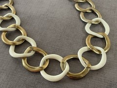 Vintage Monet Gold White Link Necklace Chunky Statement Chain Retro Modern