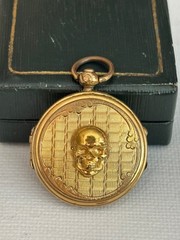 Antique Victorian Memento Mori 19th C Skull Gold Plated Pendant Photo Locked