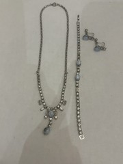 VTG L G Lind Gal Rhinestone & Blue Moonstone 3 pc matching Jewelry Set Demi Paru