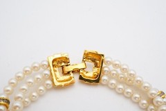 Vintage Bracelet Gold Tone Faux Pearl Rhinestone 7.25″