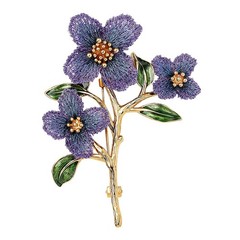 Handmade Floral Brooch – Gold Thread Embroidered, Enamel Leaf, Vintage Botanical