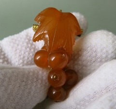 Vintage Natural Baltic Amber Grapes Brooch USSR Gold Plated Pin