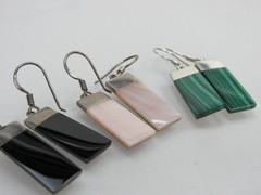 Vintage BOMA Sterling Silver Earrings Malachite Onyx Mother of Pearl Dangle 925