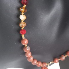 Vintage Boho Suede Leather Stone Aurora Borealis AB Crystal Tassel Lariat Neckla