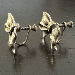 Vintage Sterling Silver Bow Ribbon Screw Back Earrings Rhinestone Accent 6.94g