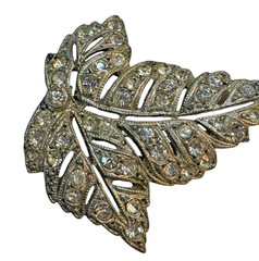 Vintage Coro Duette Leaves Convertible Brooch Pin Silver Clear Rhinestone Pin