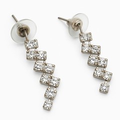 Vintage Silver-Tone Rhinestone Drop Dangle Earrings | Sparkling Linear Design