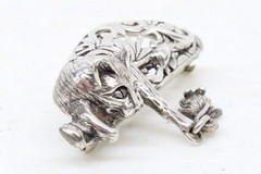 Vtg Jezlaine Filigree Cat Playing with Mouse 4.6G 925 Sterling Silver Pin Brooch
