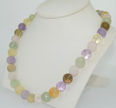 Large Hand Strung Chunky Quartz and Amethyst Beaded Necklace