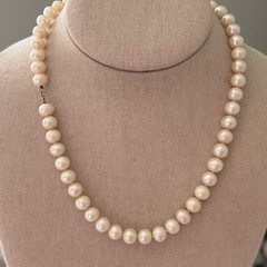 Vintage 9MM Big Genuine Real Pearl Hand Knotted 14K Yellow Gold Necklace 18″