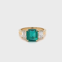 3.30 Ct Natural Emerald Art Deco Vintage Engagement Ring 14K Yellow Gold Over
