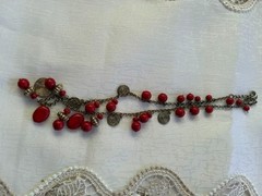 Vintage Red Bead Necklace w/ Spiral Discs – 17” + 2” Extender – Boho Statement 4